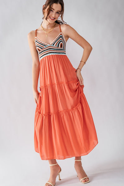 CHER CROCHET MAXI DRESS- CORAL