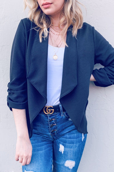 The Dress Down 3/4 Blazer-BLACK