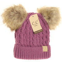 Kids Cable Knit Double Fur Pom