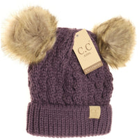 Kids Cable Knit Double Fur Pom