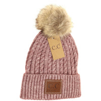 Double Braided Knit Faux Fur Pom Beanie