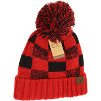 CC Beanie Fuzzy Lined Buffalo Check Beanie - Red/Black