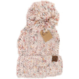 CC Beanie - Multi Color Feather Knit Pom