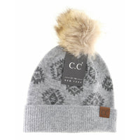 AZTEC PRINT FAUX FUR POM C.C BEANIE