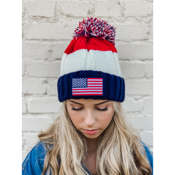 CC Beanie USA pom beanie - Flag Patch