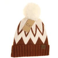 Chevron Faux Fur Pom Beanie
