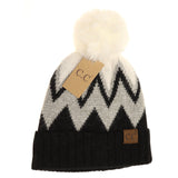 Chevron Faux Fur Pom Beanie
