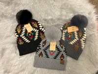 CC BEANIE AZTEC FUR POM BEANIE
