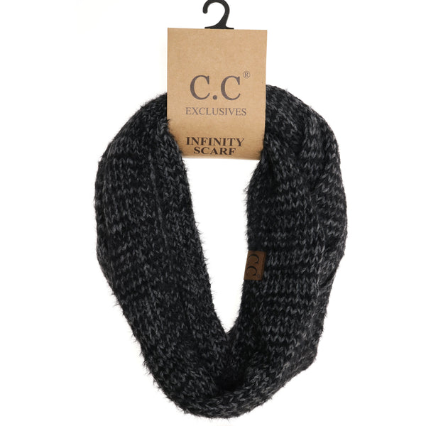 CC Beanie Fuzzy Two Tone Infinity Scarf-Black