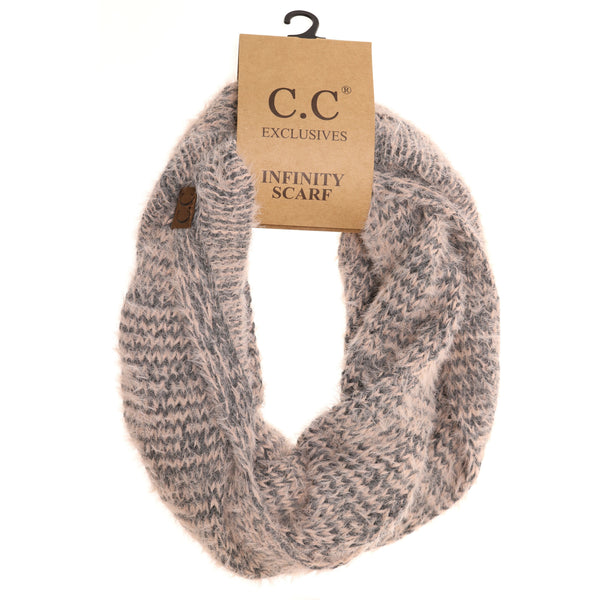 CC Beanie Fuzzy Two Tone Infinity Scarf-Rose